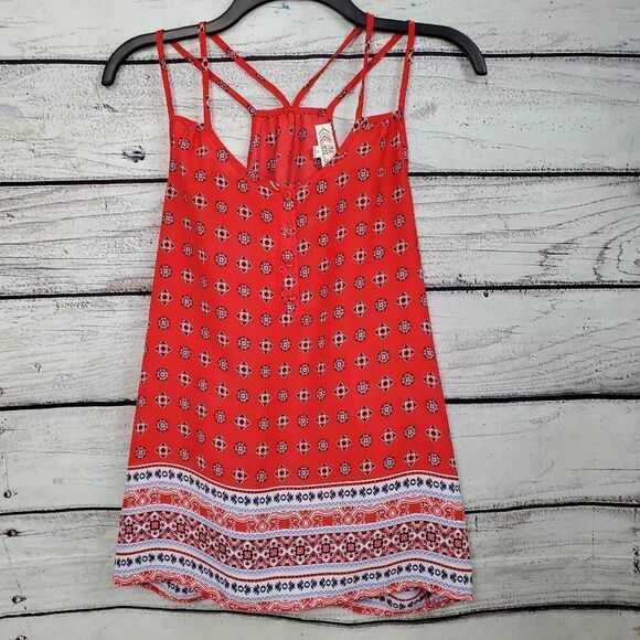 Pink Rose Medium Red Floral Top - Picture 1 of 6